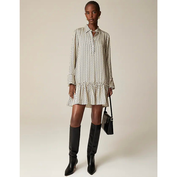 J.Crew Amelia Popover Shirtdress Vintage Links Prints Long Sleeve Large NWT - Picture 1 of 15